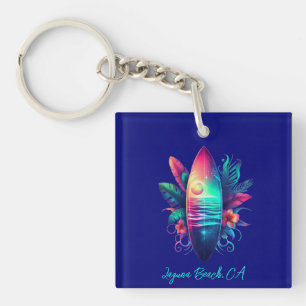 Surfboard Tropical Beach- Keychain