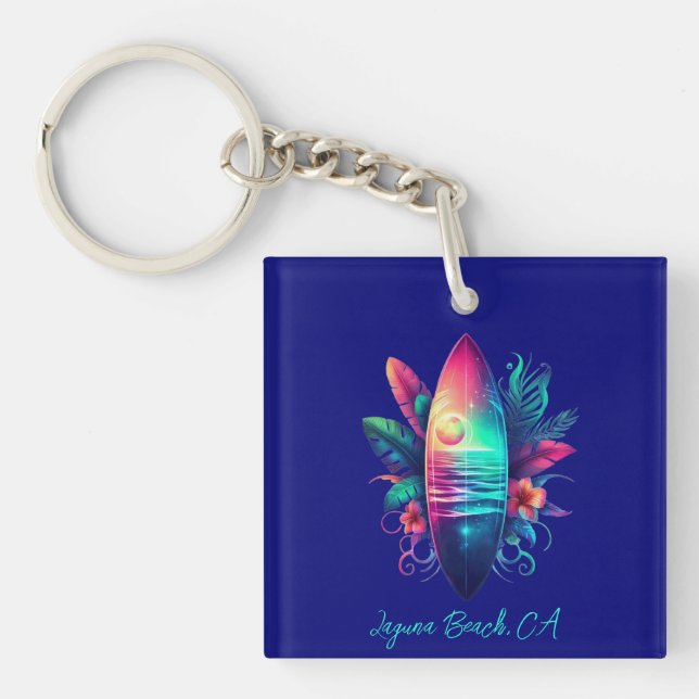 Surfboard Tropical Beach- Keychain (Front)