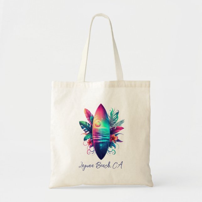 Surfboard Tropical Beach- Tote Bag (Front)
