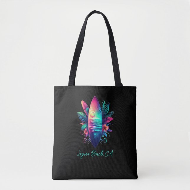 Surfboard Tropical Beach- Tote Bag (Front)