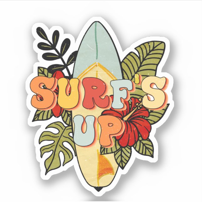 Surfboard Tropical Leaves Flowers Surf's Up (Front)
