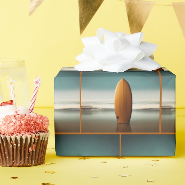 Surfboard Upright In Beach Sand Wrapping Paper (Birthday Party)