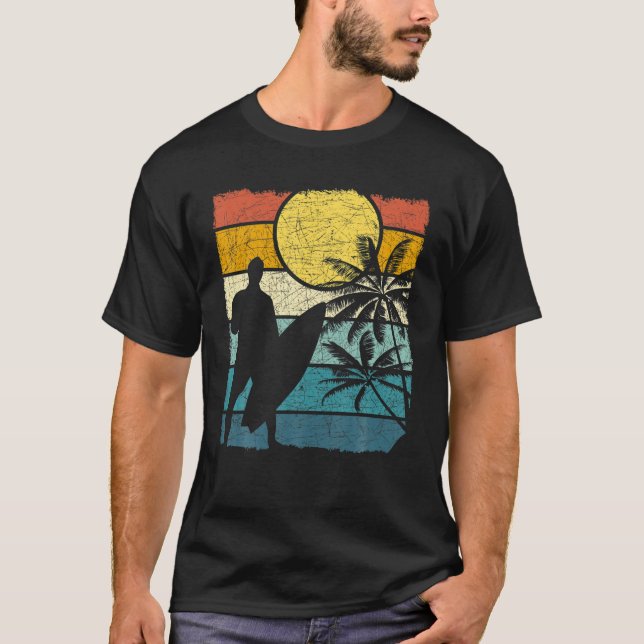 Surfboard Water Sport Surfer Retro Tropical Surfin T-Shirt (Front)