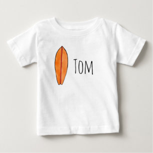 Surfboard Watercolor with customizable name Baby T-Shirt