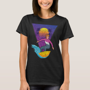 Surfboard Waves Surfer Tropical Palm Trees Vaporwa T-Shirt