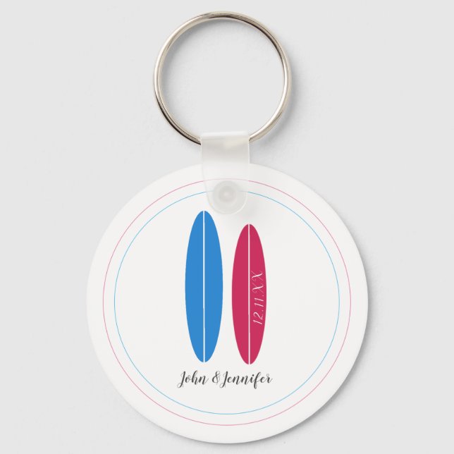 surfboard wedding/ anniversary husband & wife keychain (Front)