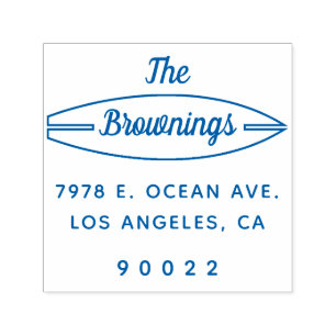 Surfboard White Family Name Return Address Self-inking Stamp