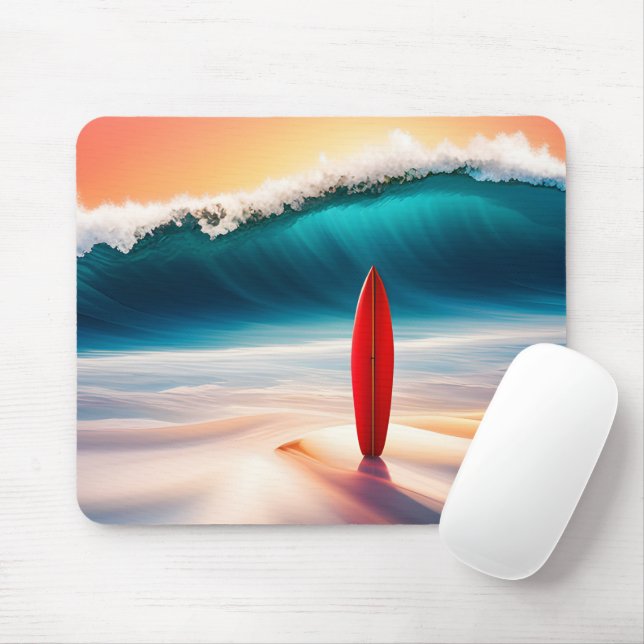 Surfboard With Big Wave Mouse Pad (With Mouse)