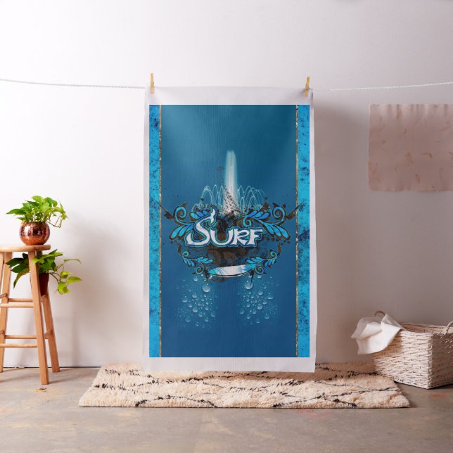 Surfboard with decorative floral elements fabric (In Situ)