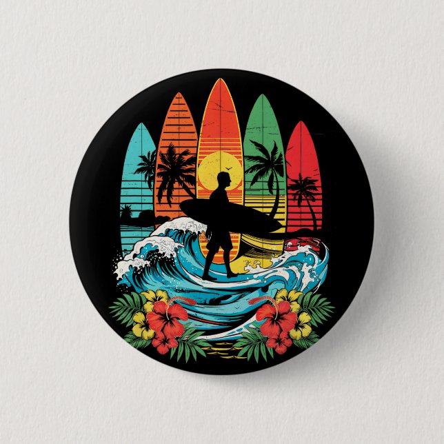 Surfboarder Hawaii Wave Surfing Beach Surfer Lover 2 Inch Round Button (Front)
