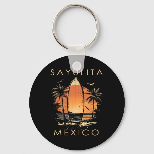 Surfboarder Sayulita Mexico Beach Surfing Surfer V Keychain (Front)