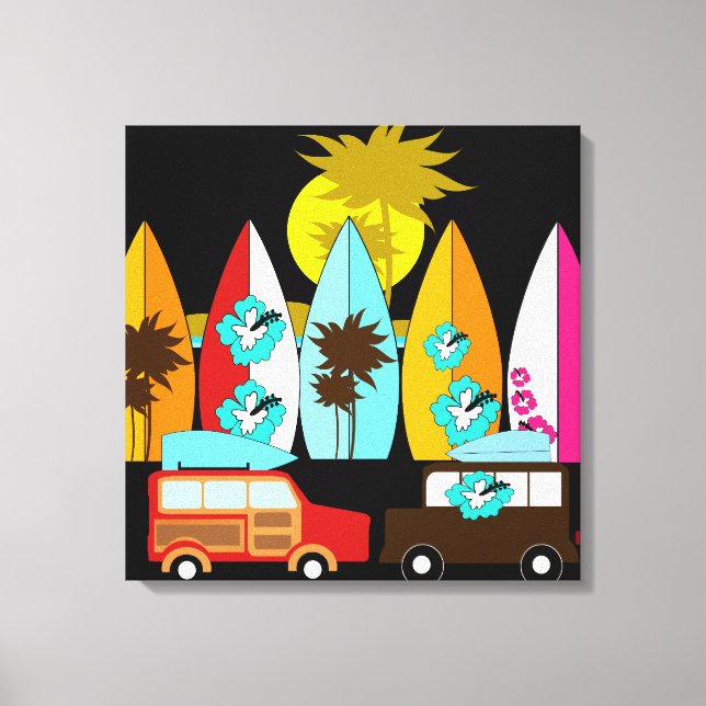 Surfboards Beach Bum Surfing Hippie Vans Canvas Print (Front)