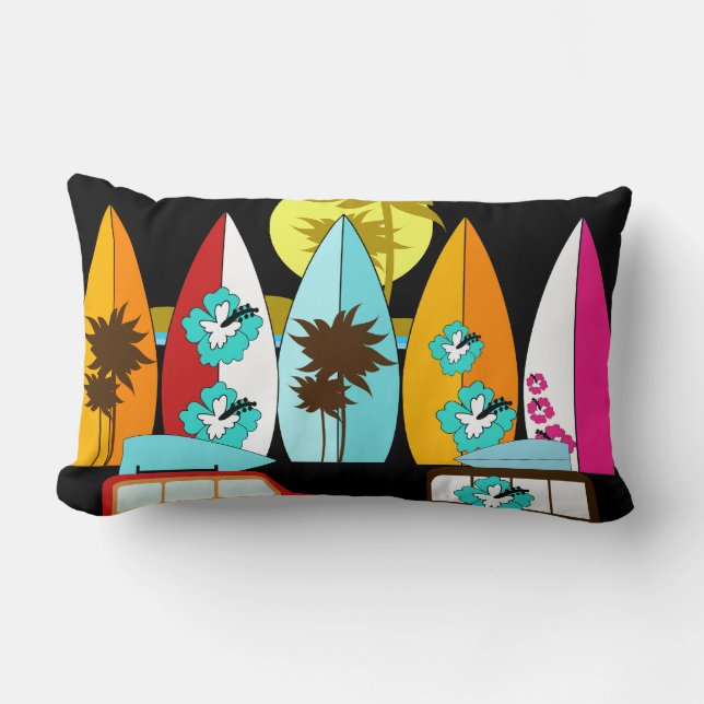 Surfboards Beach Bum Surfing Hippie Vans Lumbar Pillow (Front)