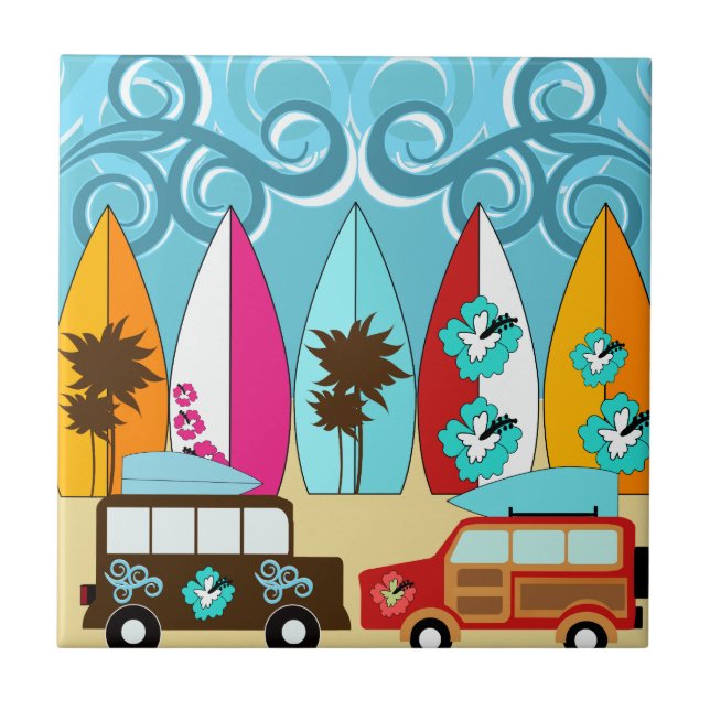 Surfboards Beach Bum Surfing Hippie Vans Tile (Front)