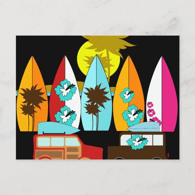 Surfboards Beach Bum Surfing Surfer Hippie Vans Postcard (Front)