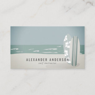Surfboards Beach Surf Instructor Shop Blue Business Card