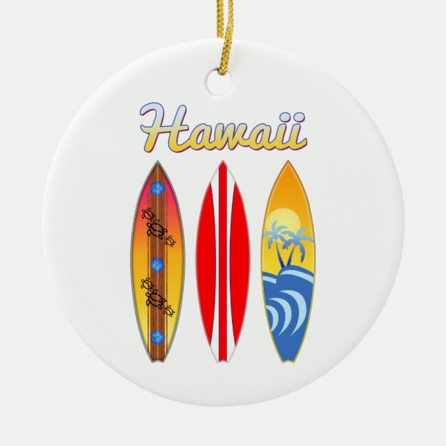 Surfboards Hawaii Islands Ceramic Ornament (Front)