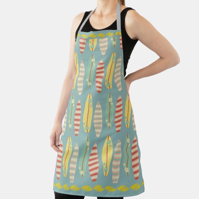 Surfboards, Hibiscus Flowers Stripes Stitching Apron (Insitu)