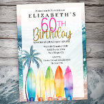 Surfboards Ocean Beach Women's 60th Birthday Invitation<br><div class="desc">Sparkly Ocean Surfboard Beach Women's 60th Birthday Invitations. Easy To Change The Sample Text To Your Own By Clicking Personalize. Click Customize To Change The Font Type, Font Colour, Font Size, Or To Add/Delete/Change The Text Or Design Elements. This Invitation Is Available For The 17th, 18th, 19th, 20th, 21st, 25th...</div>