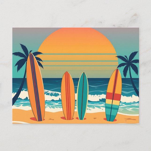 Surfboards on a Tropical Beach Postcard (Front)