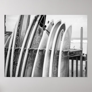Surfboards on Beach Rack Coastal Art Poster