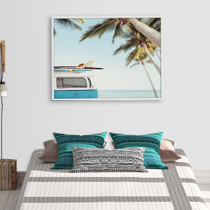 Surfboards on Retro Van Coastal Wall Art Poster