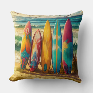 Surfboards On The Beach Throw Pillow