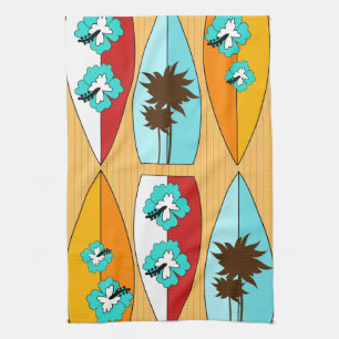 Surfboards on the Boardwalk Summer Beach Theme Kitchen Towel