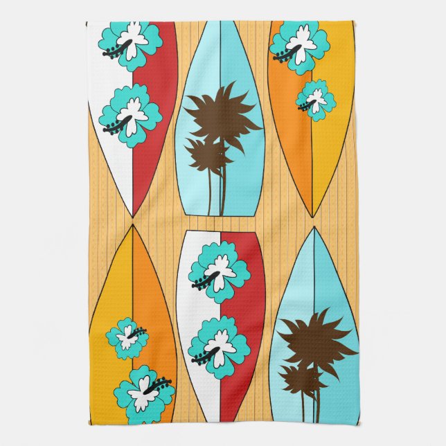 Surfboards on the Boardwalk Summer Beach Theme Kitchen Towel (Vertical)