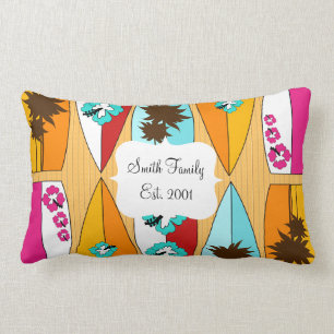 Surfboards on the Boardwalk Summer Beach Theme Lumbar Pillow