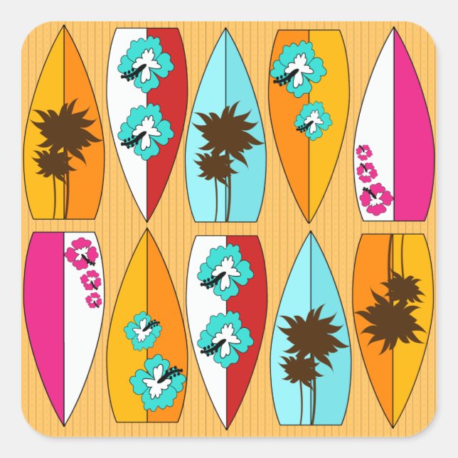 Surfboards on the Boardwalk Summer Beach Theme Square Sticker (Front)