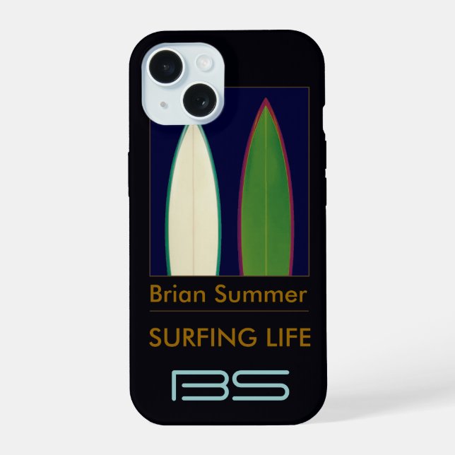 surfboards personalized surf-themed iPhone 15 case (Back)