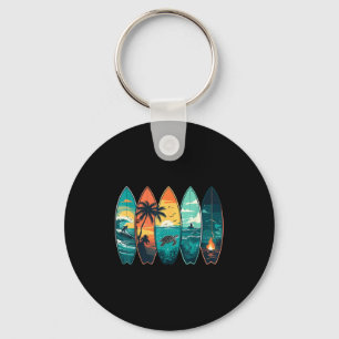 Surfboards Sunset Ocean Beach Vibe Surfer  Keychain
