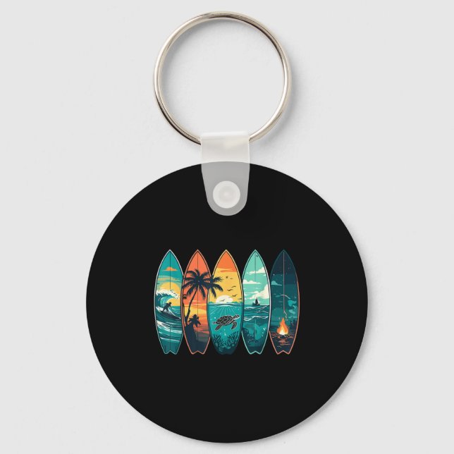 Surfboards Sunset Ocean Beach Vibe Surfer  Keychain (Front)