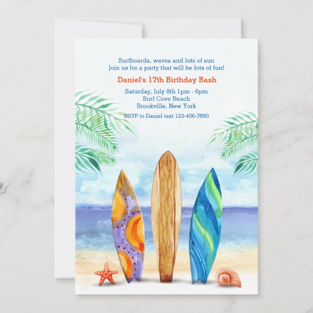 Surfboards sur la Plage Invitation (Devant)