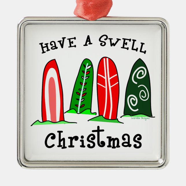 Surfboards Swell Christmas Ornament (Front)