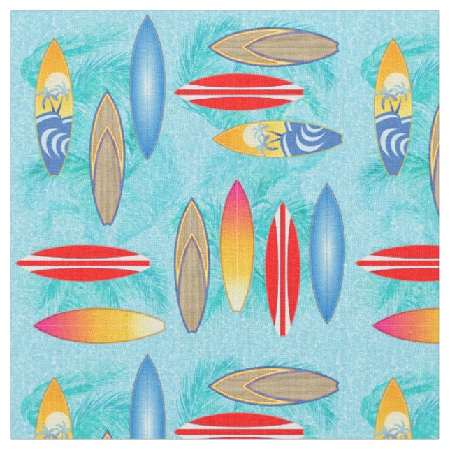 Surfbooards And Palm Trees Fabric (Close Up)