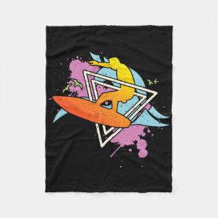 Surfer 80s 90s Vaporwave Surfboard Fleece Blanket