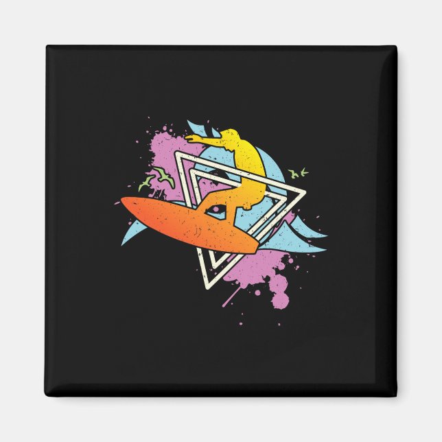 Surfer 80s 90s Vaporwave Surfboard  Magnet (Front)
