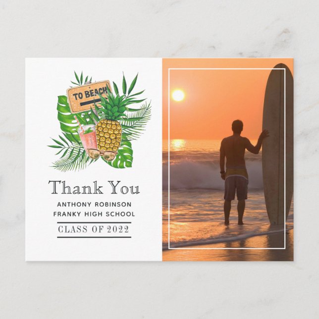 Surfer Adventure Graduation Thank You Photo Postcard (Front)