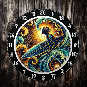 Surfer Against Golden Sunset Glow Art Dartboard