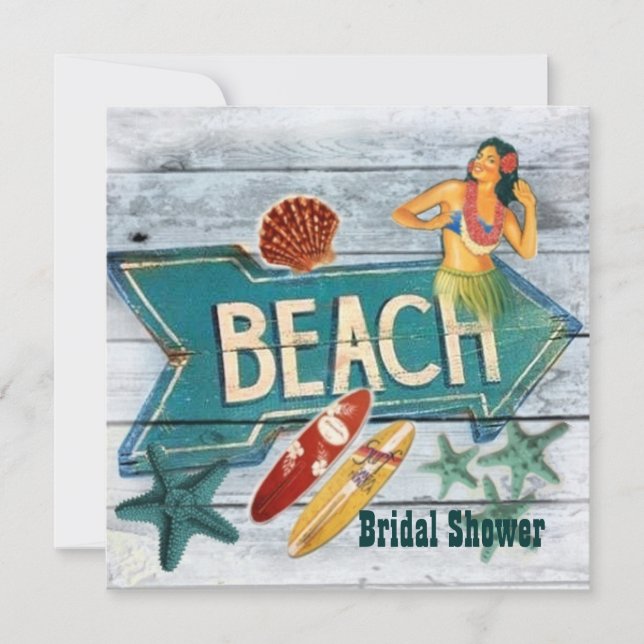 Surfer Aloha Hula Girl hawaii beach bridal shower Invitation (Front)