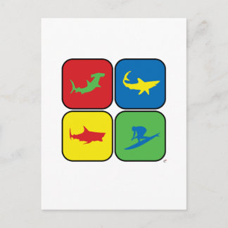 Surfer and Sharks Pop Art Postcard