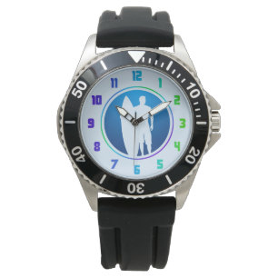 Surfer and Surfboard Watch - surfing time piece
