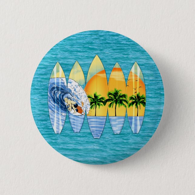 Surfer And Surfboards 2 Inch Round Button (Front)