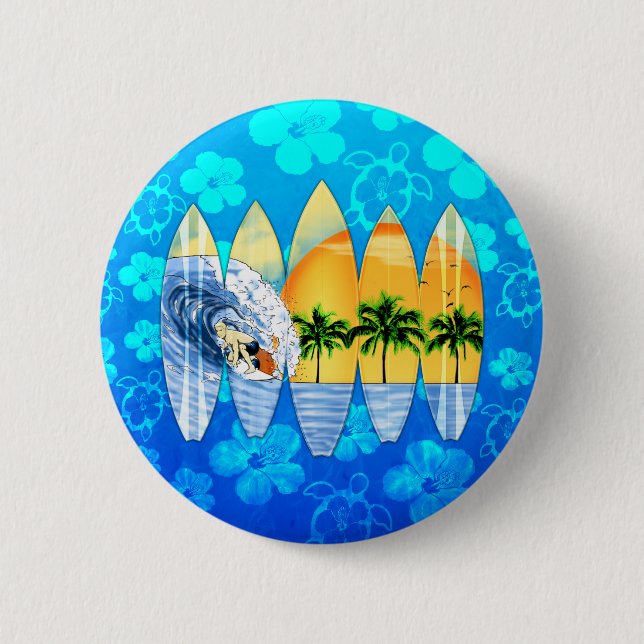 Surfer And Surfboards 2 Inch Round Button (Front)