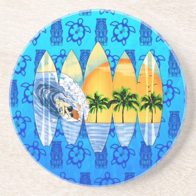 Surfer And Surfboards Coaster (Front)