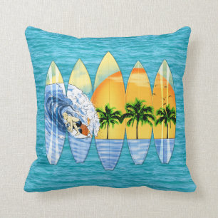 Surfer And Surfboards Throw Pillow