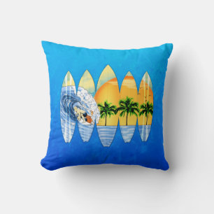 Surfer And Surfboards Throw Pillow
