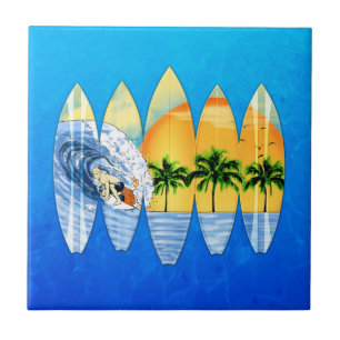 Surfer And Surfboards Tile